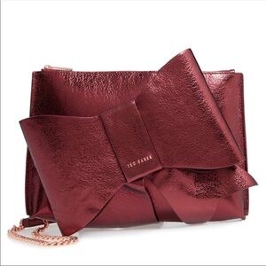 NWT Ted Baker metallic wine color bow purse